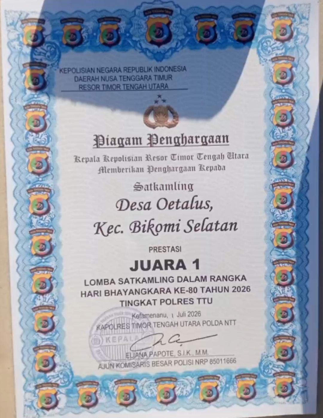 Desa Oetalus Raih Juara I Lomba Satkamling HUT Bhayangkara ke-80 Tingkat Polres TTU